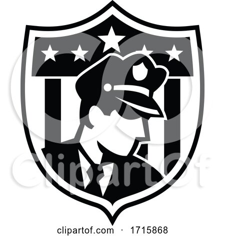 American Security Guard Looking to Side Badge Crest Retro Black and White by patrimonio