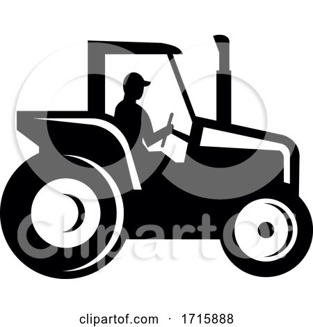 Vintage Farm Tractor Side View Silhouette Black and White by patrimonio