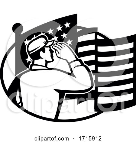 American Soldier Salute USA Stars and Stripes Flag Retro Black and White by patrimonio