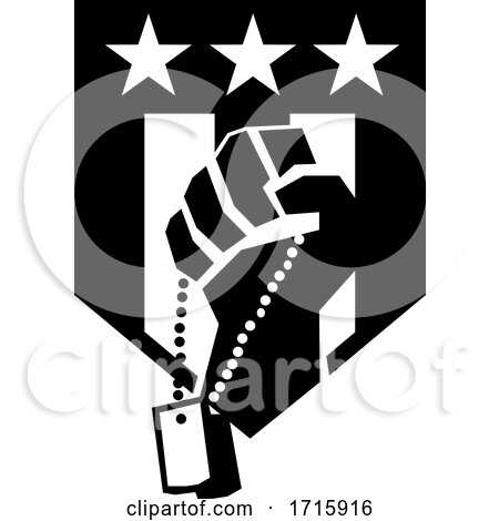 American Soldier Hand Clutching Dog Tag USA Stars and Stripes Flag Crest Retro by patrimonio
