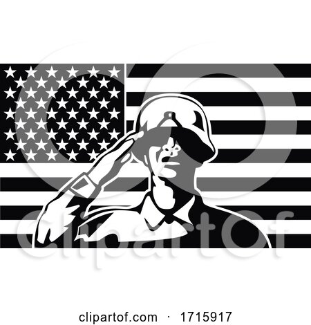 African American Soldier Saluting USA Stars and Stripes Flag Circle Retro by patrimonio