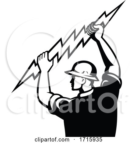 Electrician Wielding Lightning Bolt Side View Retro Black and White by patrimonio
