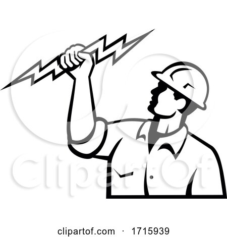 Electrician Power Lineman or Construction Worker Holding Lightning Bolt Retro by patrimonio