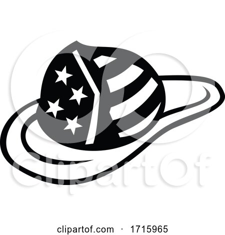 American Fireman Hat with USA Stars and Stripes Black and White Retro by patrimonio