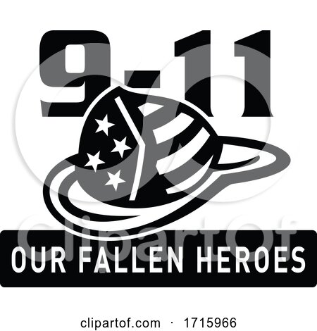 Fireman Hat 911 Fallen Heroes Black and White Retro by patrimonio