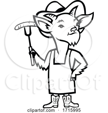 Black and White Billy Goat Barbecue Chef Holding a Sausage by patrimonio