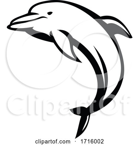 Dolphin Mascot Jumping Side View Black and White Retro by patrimonio
