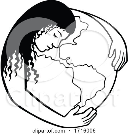Mother Earth Hugging World Globe Retro Black and White by patrimonio