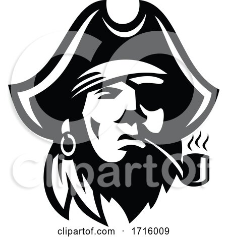 Pirate or Buccaneer Smoking Pipe Retro Black and White by patrimonio