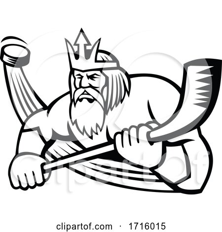 Hockey Sports Mascot of Poseidon Holding a Stick by patrimonio