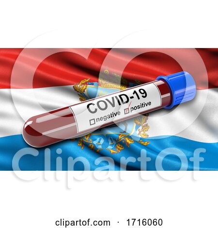 Flag of Samara Oblast Waving in the Wind with a Positive Covid 19 Blood Test Tube by stockillustrations
