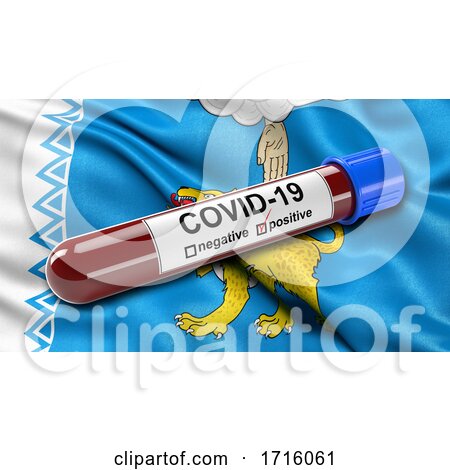 Flag of Pskov Oblast Waving in the Wind with a Positive Covid 19 Blood Test Tube by stockillustrations