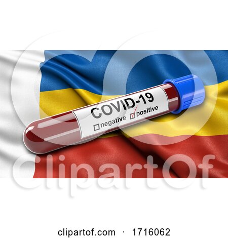 Flag of Rostov Oblast Waving in the Wind with a Positive Covid 19 Blood Test Tube by stockillustrations