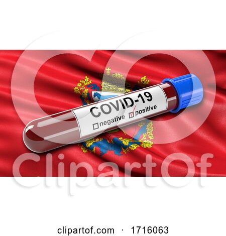 Flag of Orenburg Oblast Waving in the Wind with a Positive Covid 19 Blood Test Tube by stockillustrations