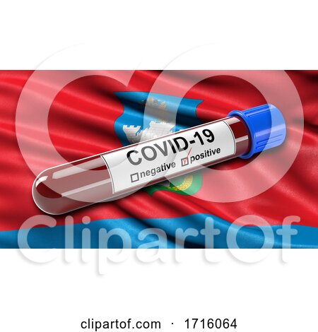 Flag of Oryol Oblast Waving in the Wind with a Positive Covid 19 Blood Test Tube by stockillustrations