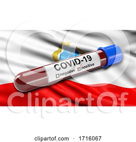 Flag of Saratov Oblast Waving in the Wind with a Positive Covid 19 Blood Test Tube by stockillustrations
