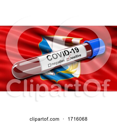 Flag of Sevastopol Waving in the Wind with a Positive Covid 19 Blood Test Tube by stockillustrations
