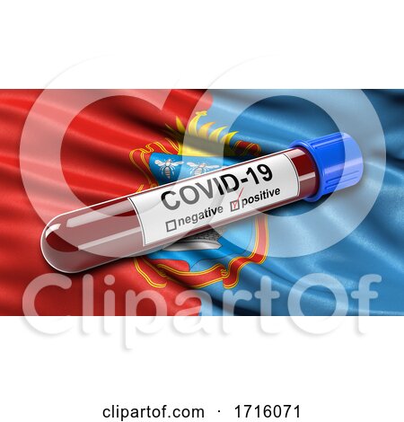 Flag of Tambov Oblast Waving in the Wind with a Positive Covid 19 Blood Test Tube by stockillustrations
