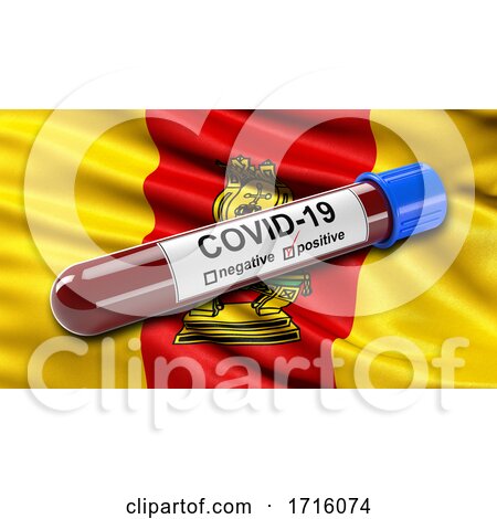 Flag of Tver Oblast Waving in the Wind with a Positive Covid 19 Blood Test Tube by stockillustrations