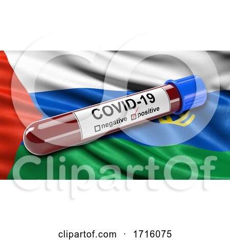 Flag of Tyumen Oblast Waving in the Wind with a Positive Covid 19 Blood Test Tube by stockillustrations