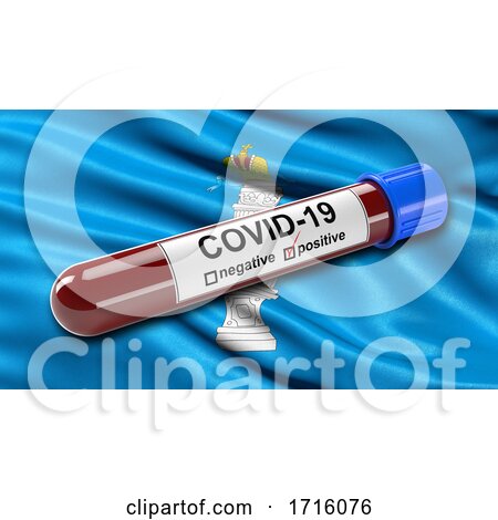 Flag of Ulyanovsk Oblast Waving in the Wind with a Positive Covid 19 Blood Test Tube by stockillustrations