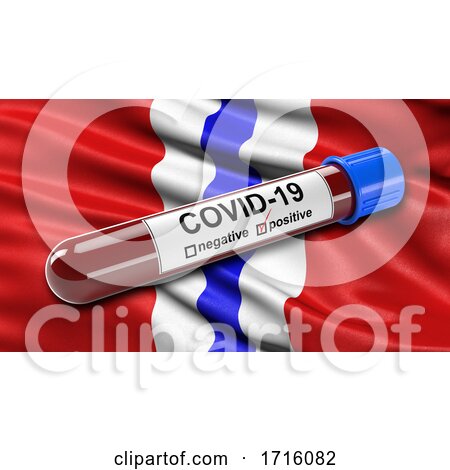 Flag of Omsk Oblast Waving in the Wind with a Positive Covid 19 Blood Test Tube by stockillustrations