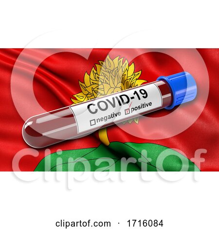 Flag of Lipetsk Oblast Waving in the Wind with a Positive Covid 19 Blood Test Tube by stockillustrations
