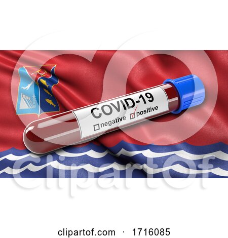 Flag of Magadan Oblast Waving in the Wind with a Positive Covid 19 Blood Test Tube by stockillustrations