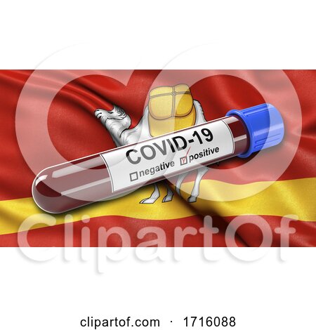 Flag of Chelyabinsk Oblast Waving in the Wind with a Positive Covid 19 Blood Test Tube by stockillustrations