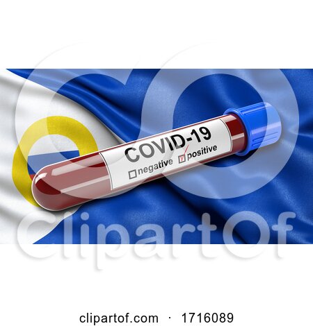 Flag of Chukotka Autonomous Okrug Waving in the Wind with a Positive Covid 19 Blood Test Tube by stockillustrations