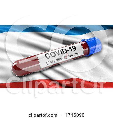 Flag of the Republic of Crimea Waving in the Wind with a Positive Covid 19 Blood Test Tube by stockillustrations