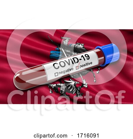 Flag of Moscow Waving in the Wind with a Positive Covid 19 Blood Test Tube by stockillustrations