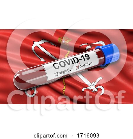 Flag of Saint Petersburg Waving in the Wind with a Positive Covid 19 Blood Test Tube by stockillustrations