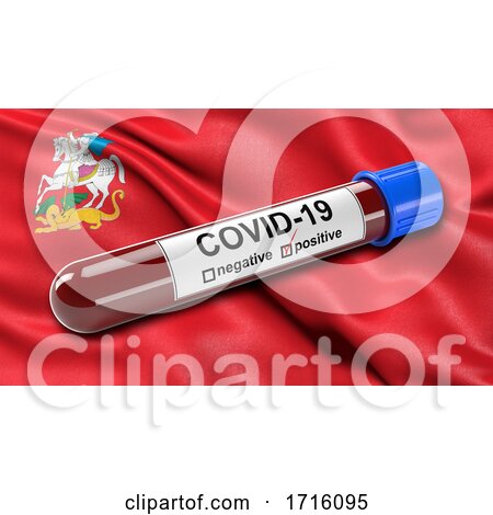 Flag of Moscow Oblast Waving in the Wind with a Positive Covid 19 Blood Test Tube by stockillustrations