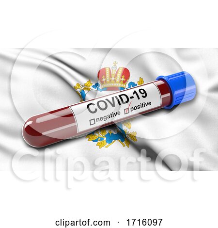 Flag of Nizhny Novgorod Oblast Waving in the Wind with a Positive Covid 19 Blood Test Tube by stockillustrations
