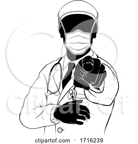 Doctor in PPE Mask Pointing Needs You Silhouette by AtStockIllustration