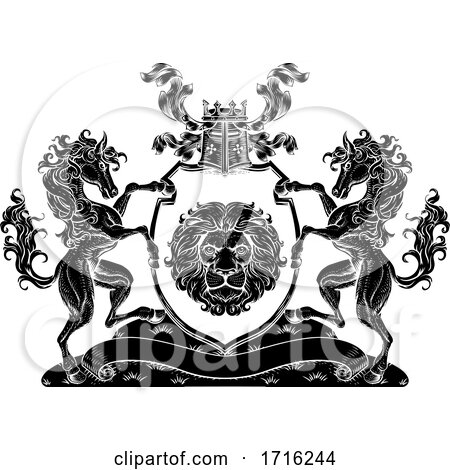 Coat of Arms Crest Horse Lion Family Shield Seal by AtStockIllustration