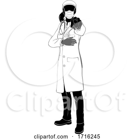 Woman Doctor PPE Mask Pointing NeedsYou Silhouette by AtStockIllustration