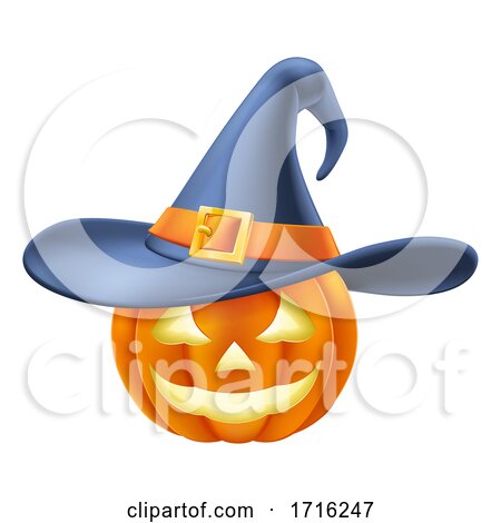 Pumpkin Wearing Witch Hat Halloween Cartoon by AtStockIllustration