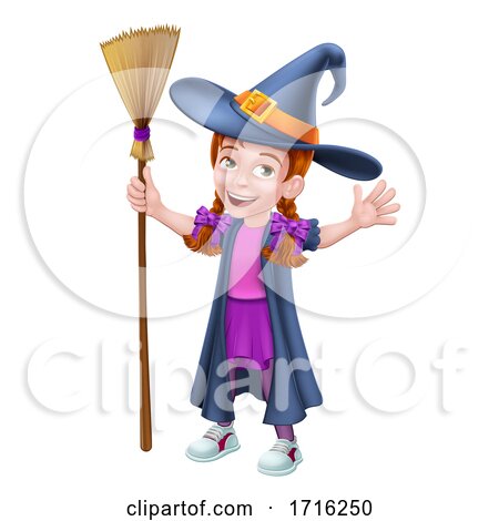 Kid Cartoon Girl Child in Witch Halloween Costume by AtStockIllustration