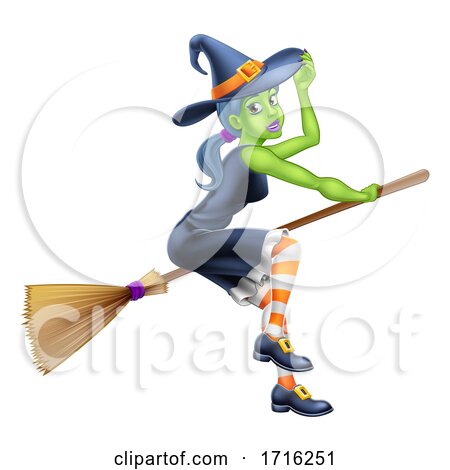 Witch Halloween Cartoon Character on a Broomstick by AtStockIllustration