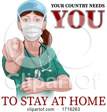 Doctor Nurse Woman Needs You Stay at Home Pointing by AtStockIllustration