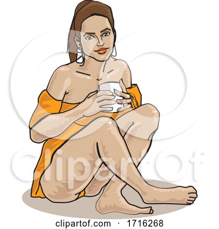 Woman Sitting on the Floor and Holding Coffee by David Rey