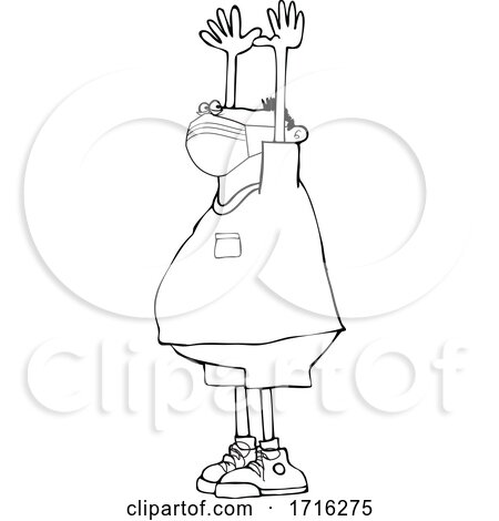 Cartoon Black and White Man Wearing a Mask and Holding His Arms up by djart