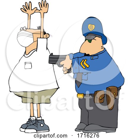 Cartoon Officer Arresting a Man Wearing a Mask by djart