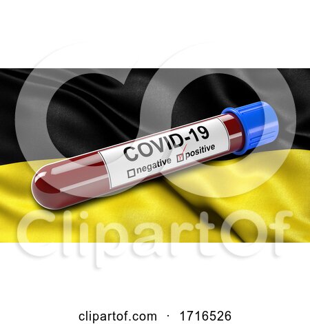 Flag of Baden Wuerttemberg Waving in the Wind with a Positive Covid 19 Blood Test Tube by stockillustrations