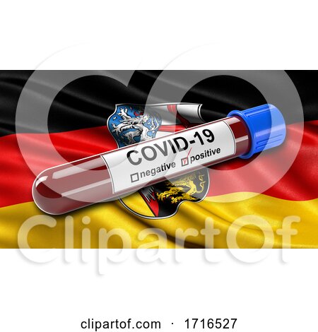 Flag of Saarland Waving in the Wind with a Positive Covid 19 Blood Test Tube by stockillustrations