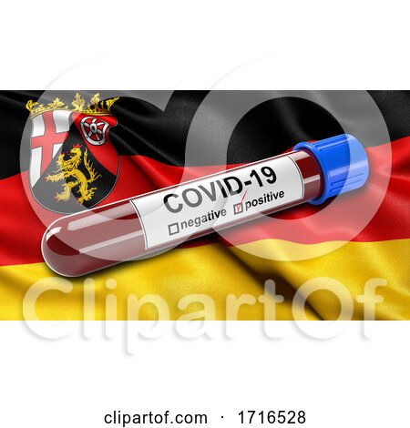 Flag of Rhineland Palatinate Waving in the Wind with a Positive Covid 19 Blood Test Tube by stockillustrations