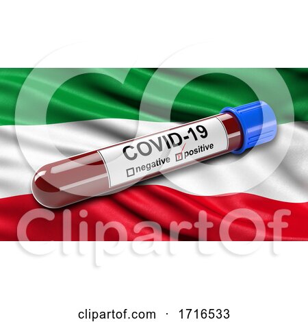 Flag of North Rhine Westphalia Waving in the Wind with a Positive Covid 19 Blood Test Tube by stockillustrations