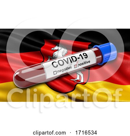 Flag of Lower Saxony Waving in the Wind with a Positive Covid 19 Blood Test Tube by stockillustrations